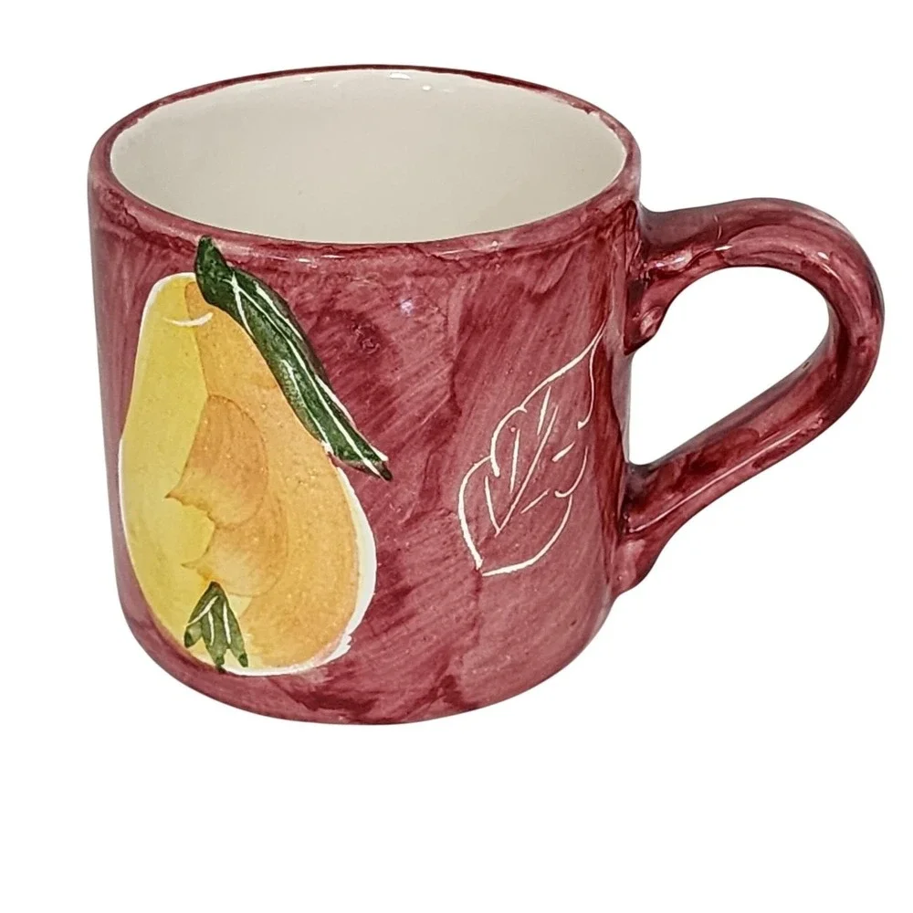 Pottery Barn Pear Fruit Ceramic Coffee Mug 14 oz Hand Painted Made in Mexico
